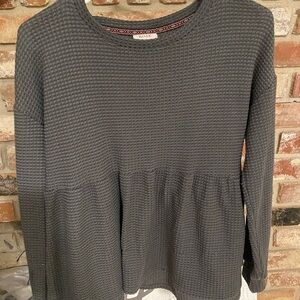 Knox Rose Charcoal Waffle Knit Long Sleeve Top